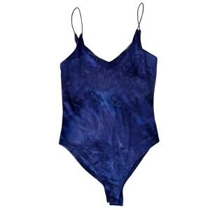 Gaze Blue Purple Marbled Spaghetti Strap Buttery Body Suit Size XS